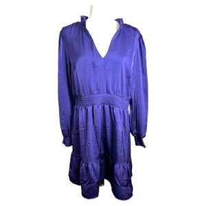 Lucky Brand Purple Satin Ruffle V Neck Knee Length Dress Size Large